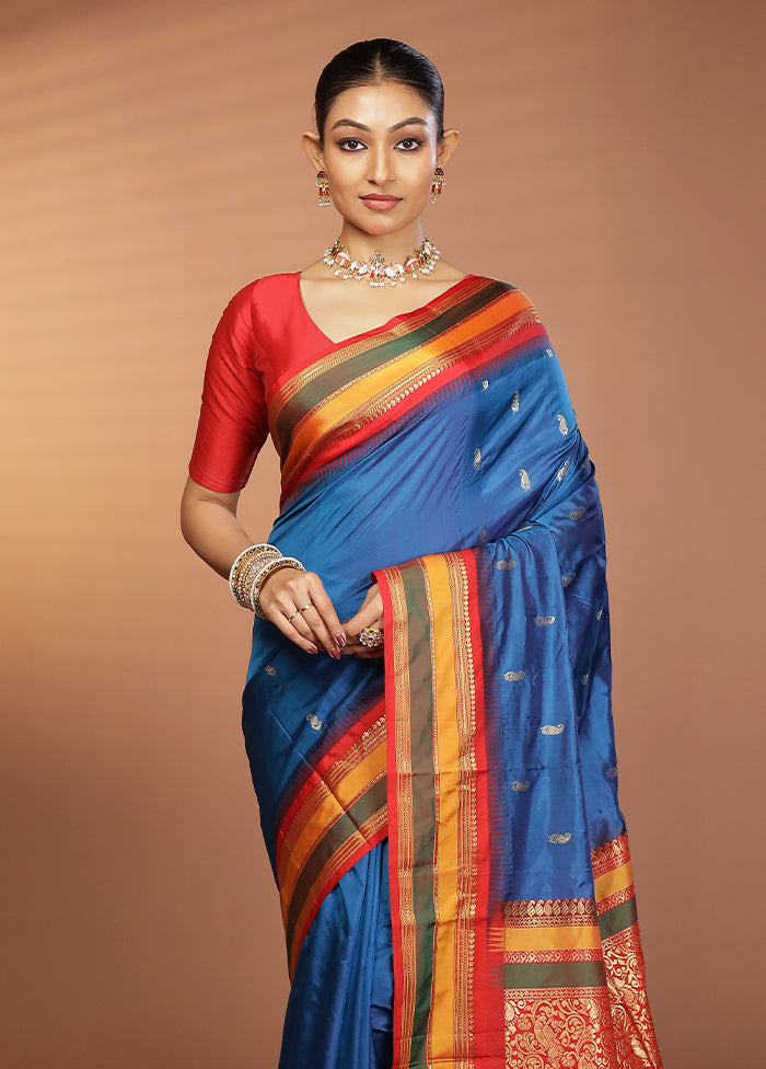 Blue Kanjivaram Silk Saree With Blouse Piece