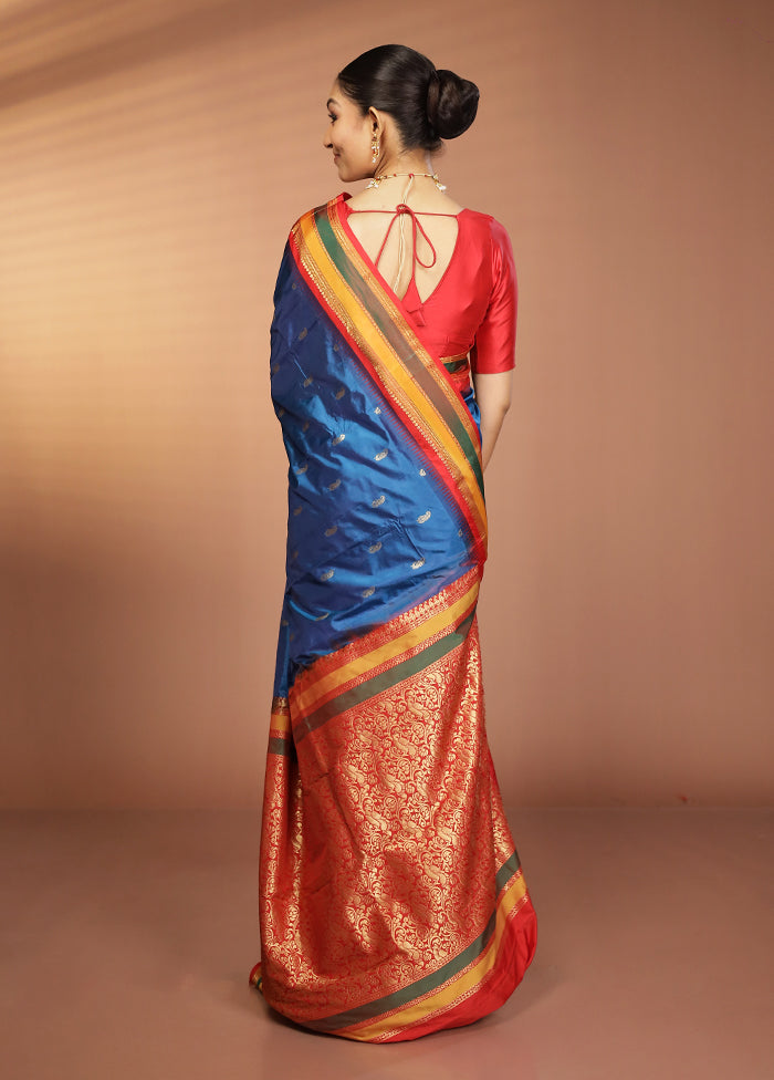 Blue Kanjivaram Silk Saree With Blouse Piece