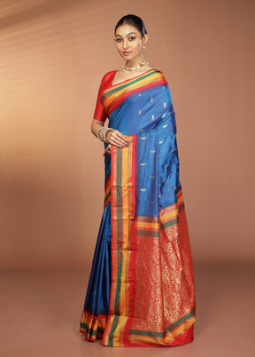 Blue Kanjivaram Silk Saree With Blouse Piece