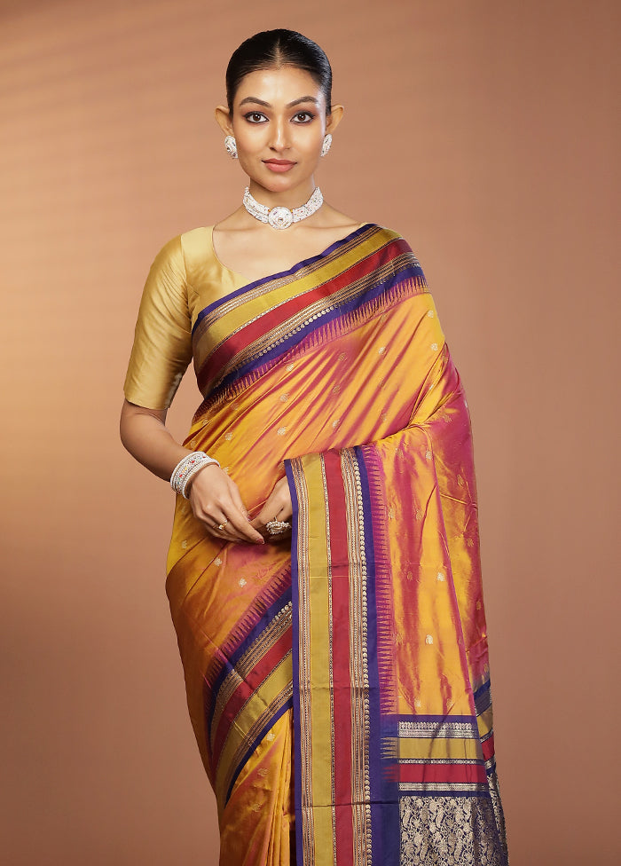 Yellow Kanjivaram Silk Saree With Blouse Piece