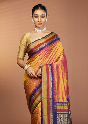 Yellow Kanjivaram Silk Saree With Blouse Piece