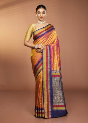 Yellow Kanjivaram Silk Saree With Blouse Piece