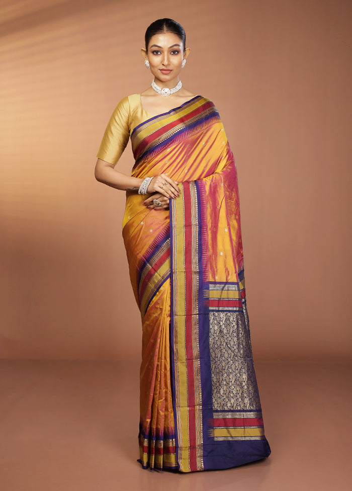 Yellow Kanjivaram Silk Saree With Blouse Piece