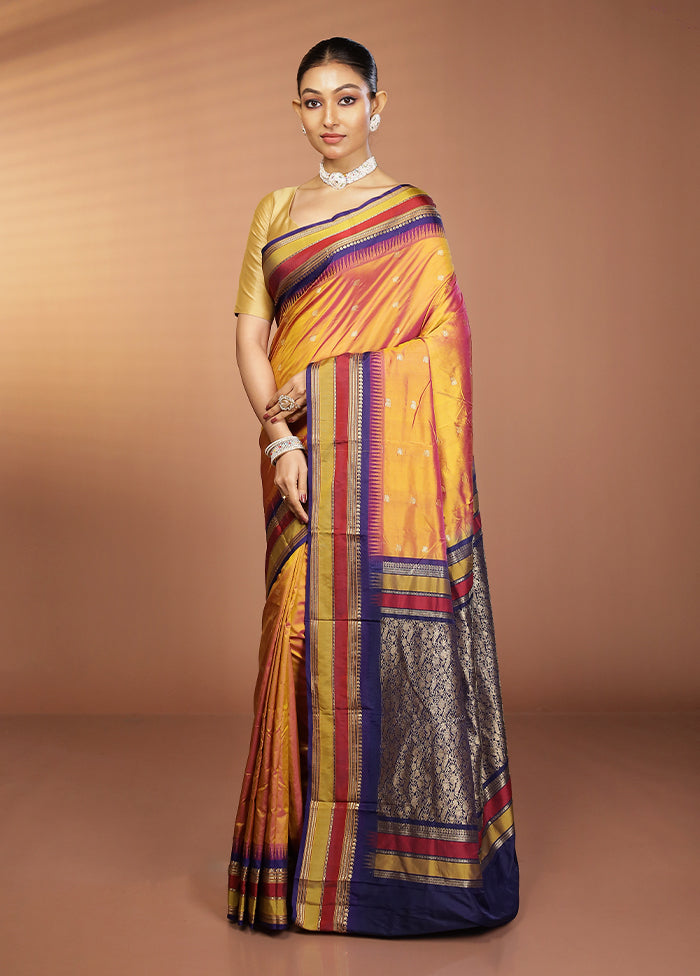 Yellow Kanjivaram Silk Saree With Blouse Piece