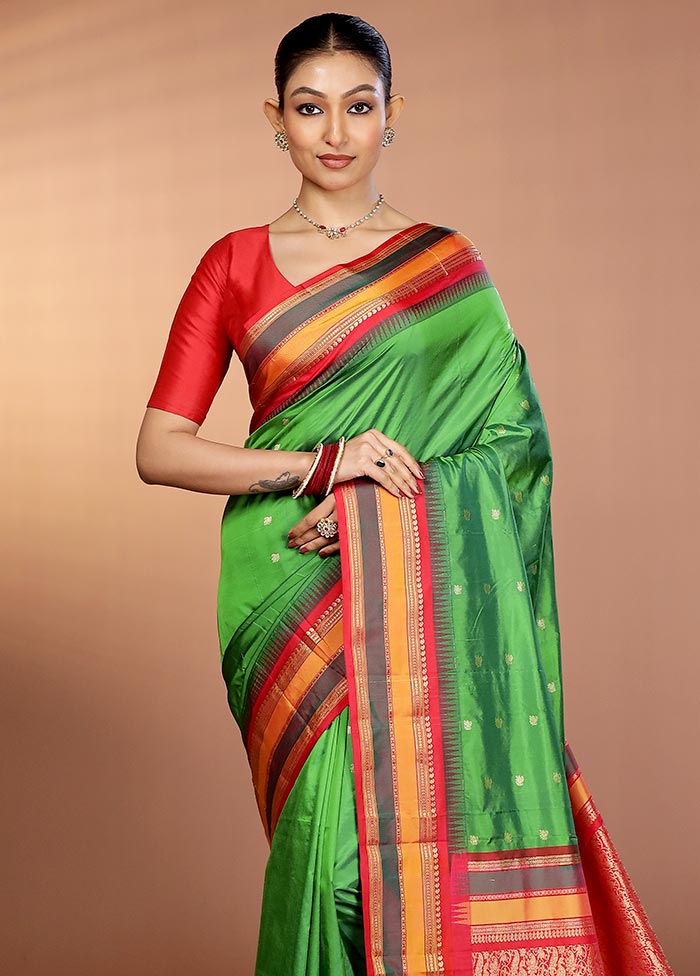 Green Kanjivaram Silk Saree With Blouse Piece