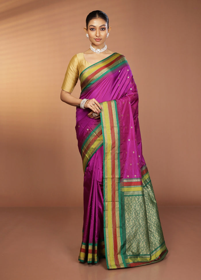 Purple Kanjivaram Silk Saree With Blouse Piece