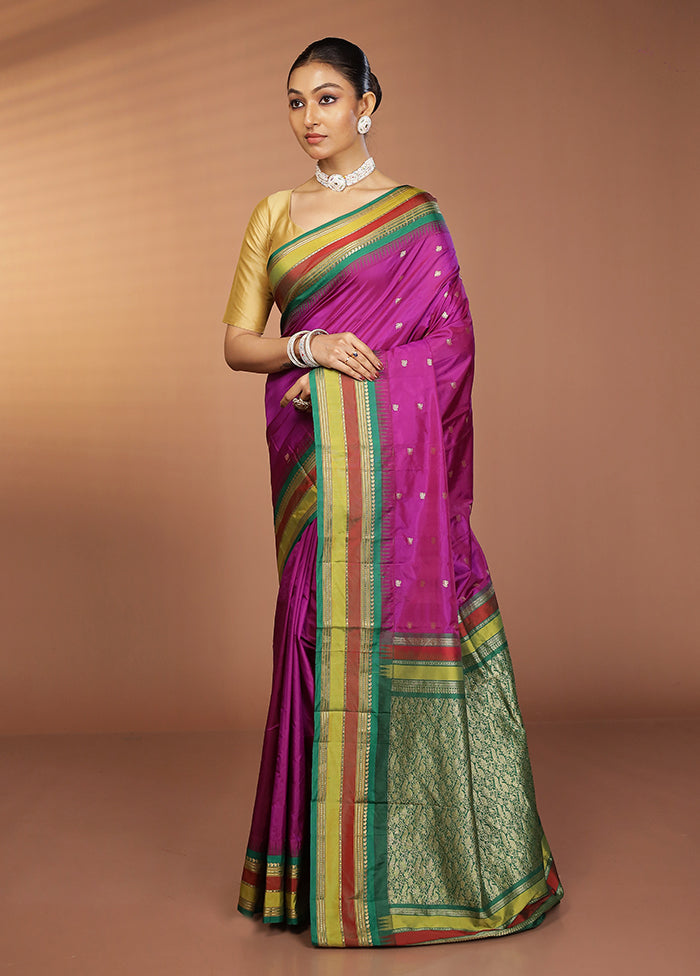 Purple Kanjivaram Silk Saree With Blouse Piece