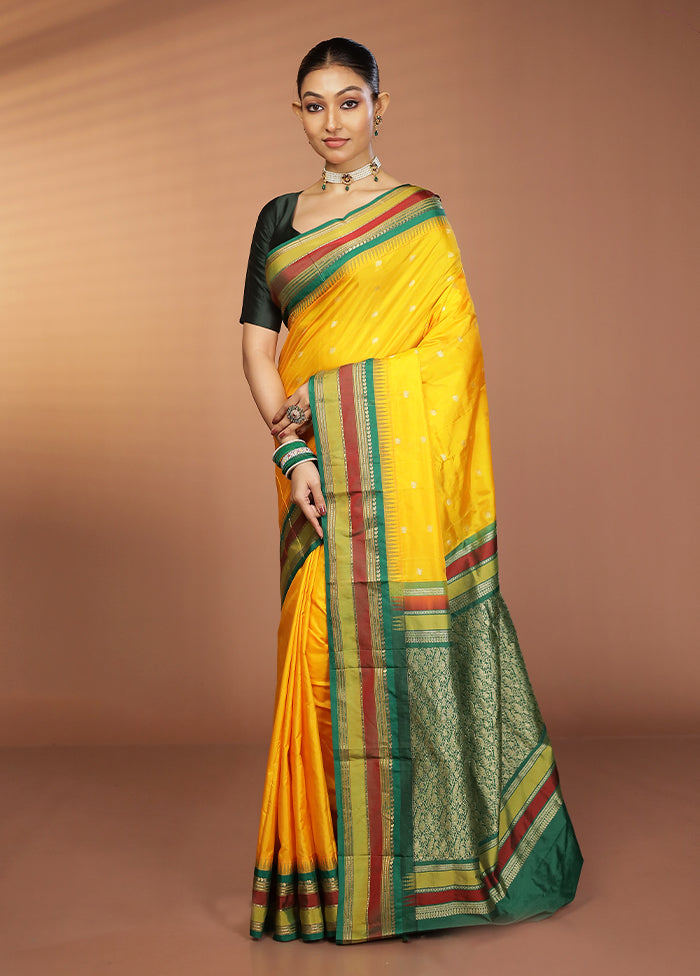Yellow Kanjivaram Silk Saree With Blouse Piece