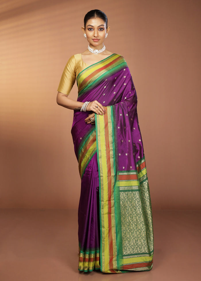 Purple Kanjivaram Silk Saree With Blouse Piece