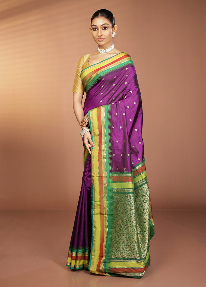 Purple Kanjivaram Silk Saree With Blouse Piece
