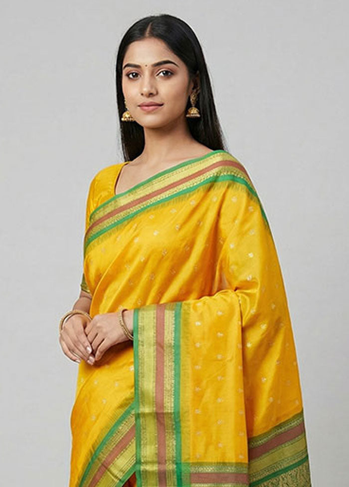 Yellow Kanjivaram Silk Saree With Blouse Piece