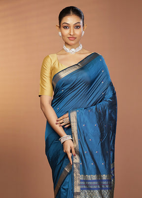 Blue Kanjivaram Silk Saree With Blouse Piece