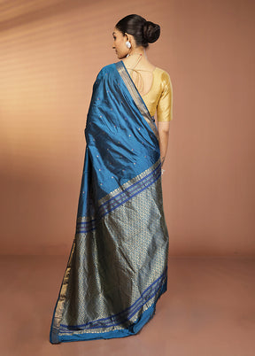 Blue Kanjivaram Silk Saree With Blouse Piece