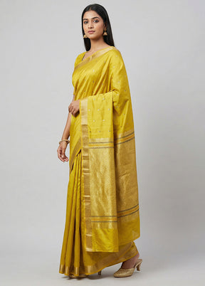 Yellow Kanjivaram Silk Saree With Blouse Piece