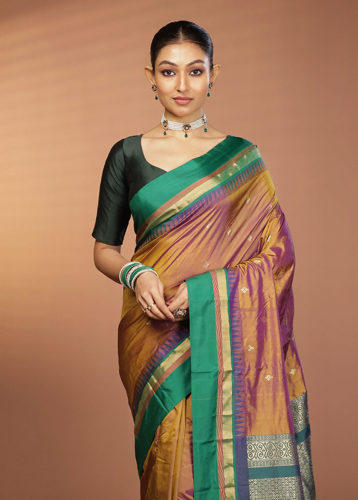 Purple Kanjivaram Silk Saree With Blouse Piece