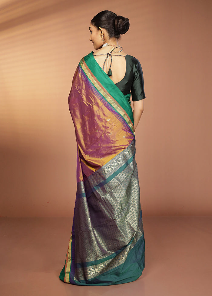 Purple Kanjivaram Silk Saree With Blouse Piece