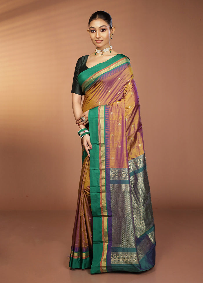 Purple Kanjivaram Silk Saree With Blouse Piece