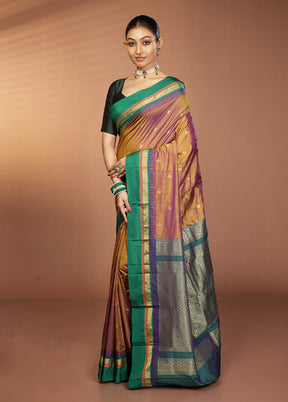 Purple Kanjivaram Silk Saree With Blouse Piece