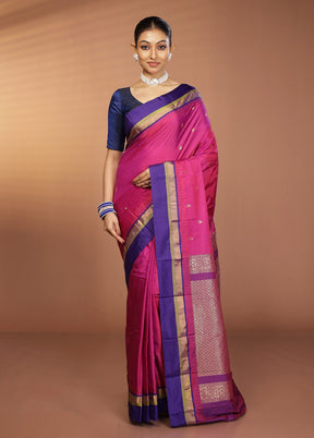 Pink Kanjivaram Silk Saree With Blouse Piece