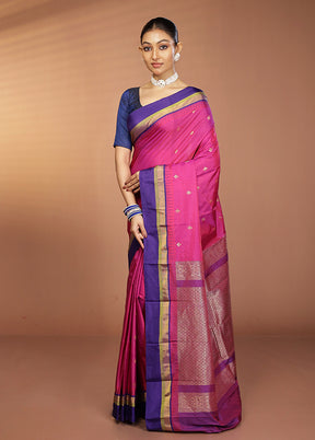 Pink Kanjivaram Silk Saree With Blouse Piece