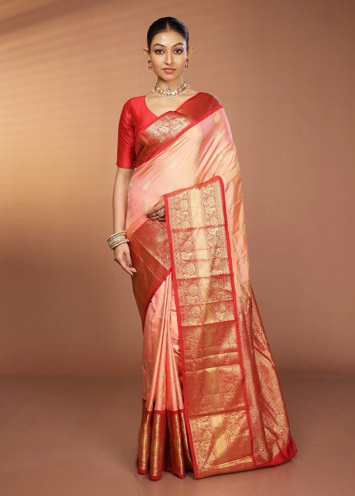 Pink Handloom Kanjivaram Pure Silk Saree With Blouse Piece