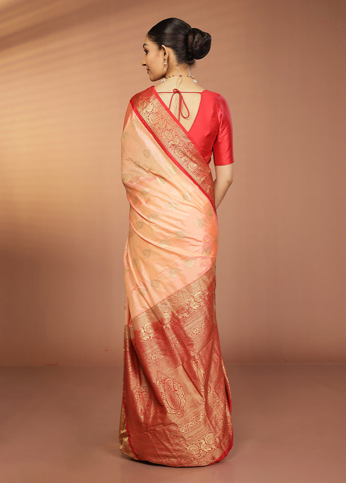 Pink Handloom Kanjivaram Pure Silk Saree With Blouse Piece