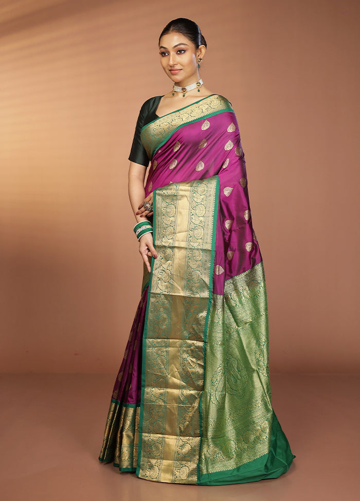 Purple Handloom Kanjivaram Pure Silk Saree With Blouse Piece
