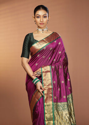 Purple Kanjivaram Silk Saree With Blouse Piece