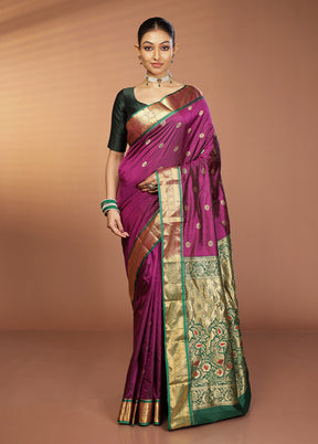 Purple Kanjivaram Silk Saree With Blouse Piece