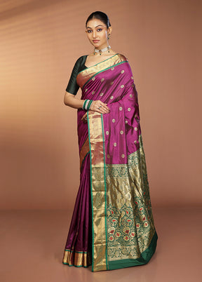 Purple Kanjivaram Silk Saree With Blouse Piece