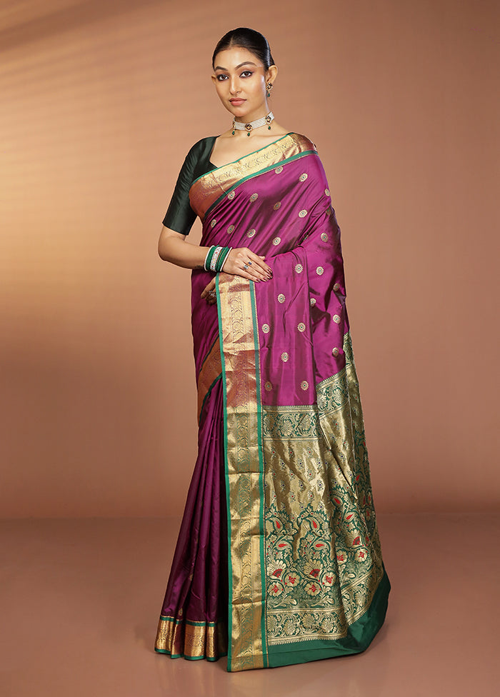 Purple Kanjivaram Silk Saree With Blouse Piece