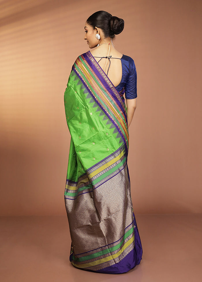 Green Handloom Kanjivaram Pure Silk Saree With Blouse Piece