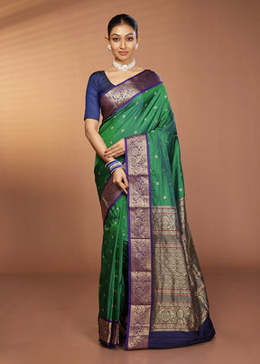Green Handloom Kanjivaram Pure Silk Saree With Blouse Piece