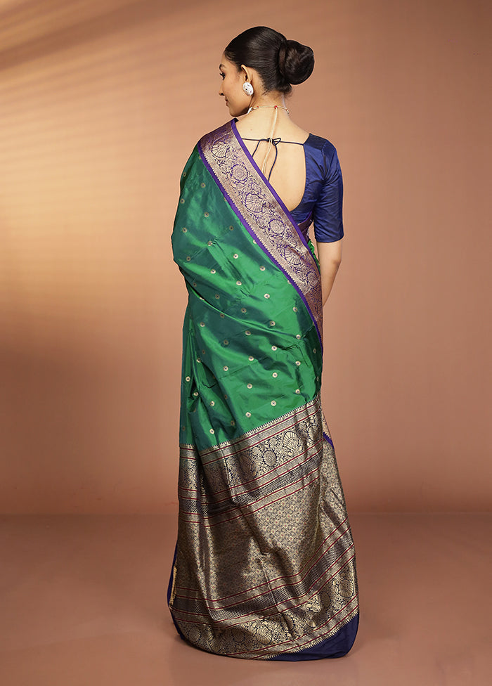Green Handloom Kanjivaram Pure Silk Saree With Blouse Piece