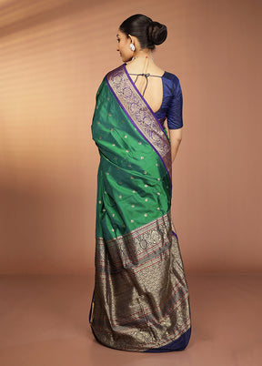 Green Handloom Kanjivaram Pure Silk Saree With Blouse Piece