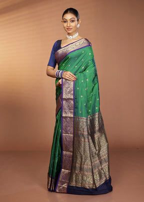 Green Handloom Kanjivaram Pure Silk Saree With Blouse Piece