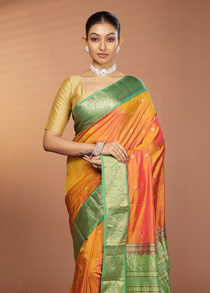 Pink Handloom Kanjivaram Pure Silk Saree With Blouse Piece