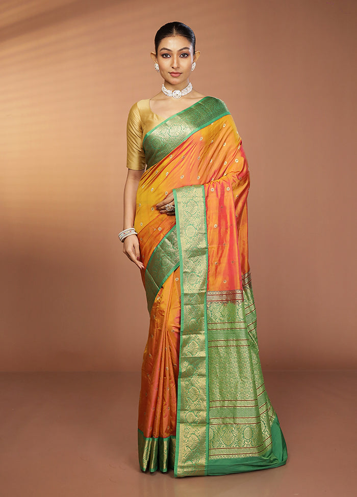 Pink Handloom Kanjivaram Pure Silk Saree With Blouse Piece