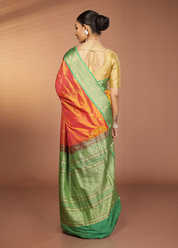 Pink Handloom Kanjivaram Pure Silk Saree With Blouse Piece