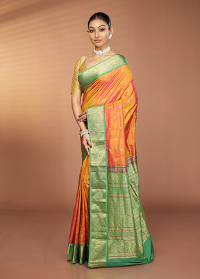 Pink Handloom Kanjivaram Pure Silk Saree With Blouse Piece