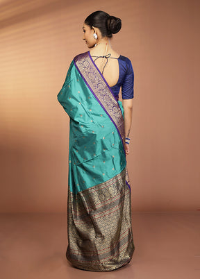 Green Handloom Kanjivaram Pure Silk Saree With Blouse Piece