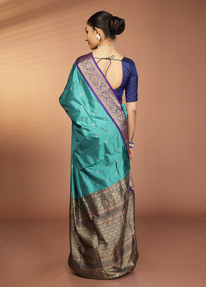 Green Handloom Kanjivaram Pure Silk Saree With Blouse Piece
