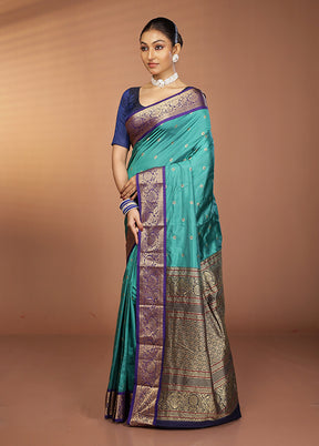 Green Handloom Kanjivaram Pure Silk Saree With Blouse Piece