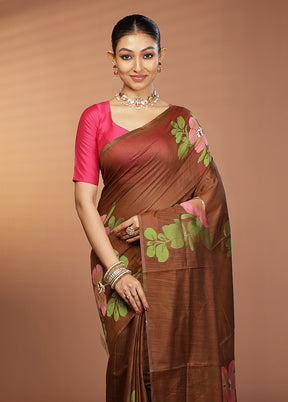 Rust Dupion Silk Saree With Blouse Piece