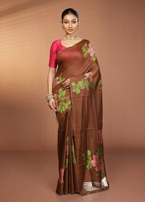 Rust Dupion Silk Saree With Blouse Piece