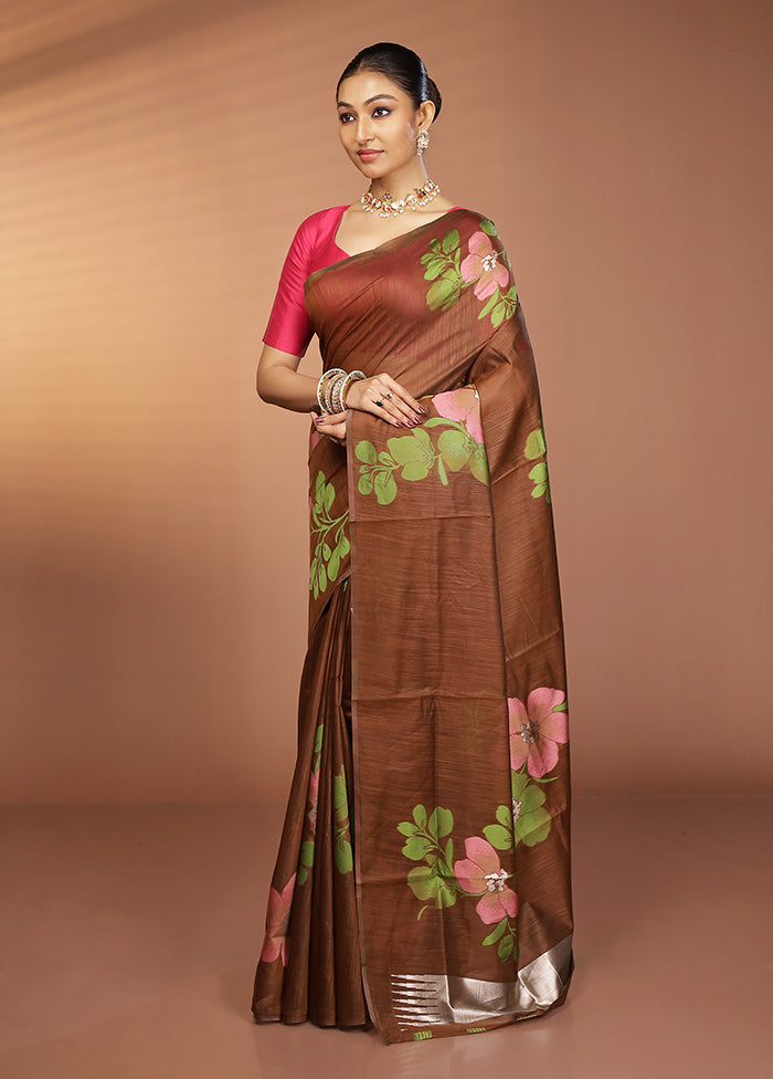 Rust Dupion Silk Saree With Blouse Piece
