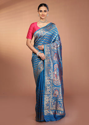 Blue Baluchari Silk Saree With Blouse Piece
