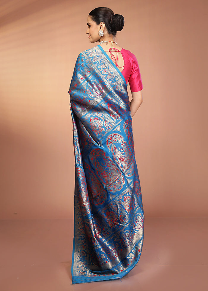 Blue Baluchari Silk Saree With Blouse Piece