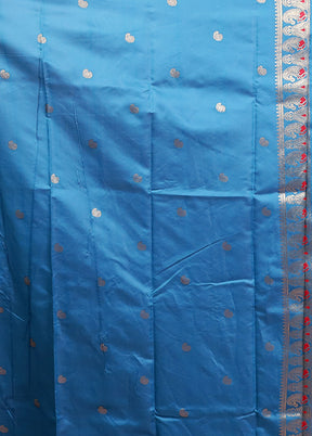 Blue Baluchari Silk Saree With Blouse Piece