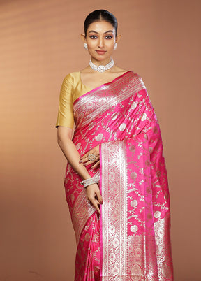 Pink Banarasi Silk Saree With Blouse Piece